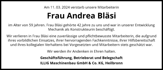 Traueranzeige von Andrea Bläsi von GESAMT