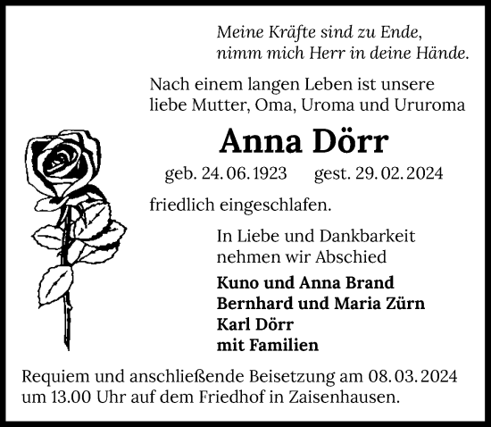 Traueranzeige von Anna Dörr von GESAMT