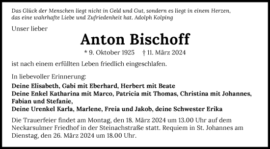 Traueranzeige von Anton Bischoff von GESAMT