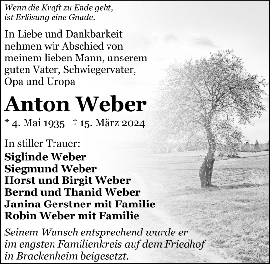 Traueranzeige von Anton Weber von GESAMT