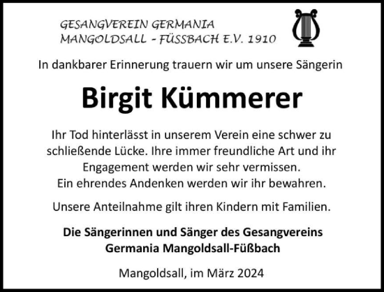 Traueranzeige von Birgit Kümmerer von GESAMT