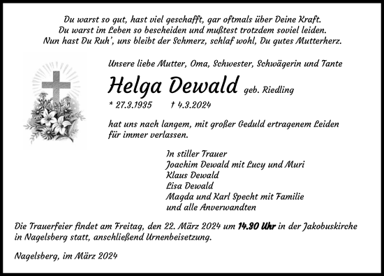 Traueranzeige von Helga Dewald von GESAMT