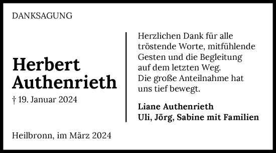 Traueranzeige von Herbert Authenrieth von GESAMT