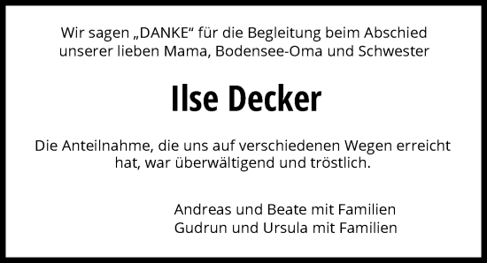 Traueranzeige von Ilse Decker von GESAMT