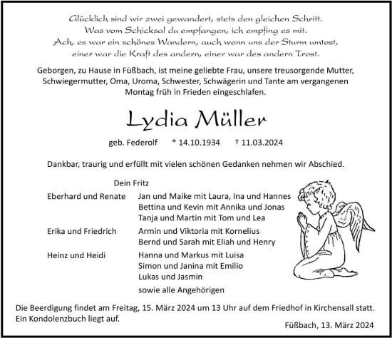 Traueranzeige von Lydia Müller von GESAMT