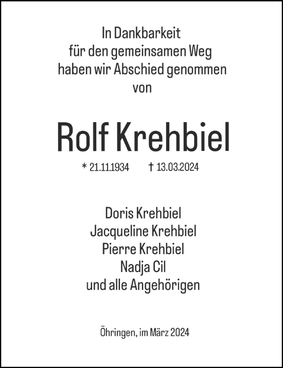 Traueranzeige von Rolf Krehbiel von GESAMT