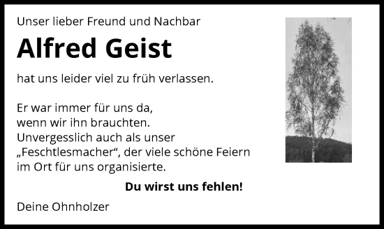 Traueranzeige von Alfred Geist von GESAMT