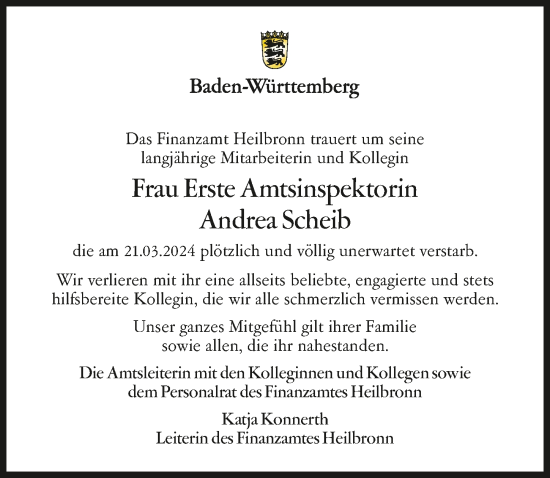 Traueranzeige von Andrea Scheib von GESAMT