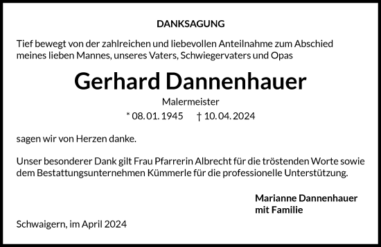 Traueranzeige von Gerhard Dannenhauer von GESAMT