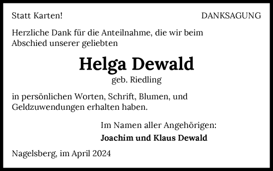 Traueranzeige von Helga Dewald von GESAMT