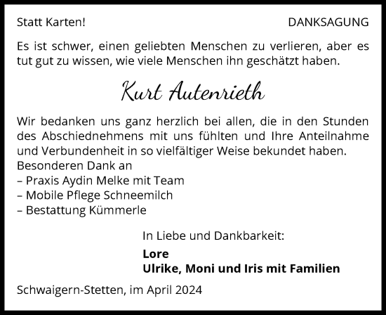 Traueranzeige von Kurt Autenrieth von GESAMT