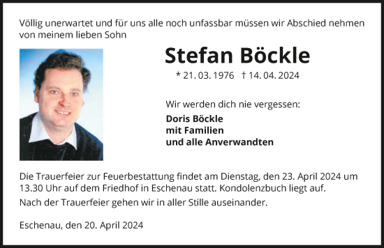 Traueranzeige von Stefan Böckle von GESAMT