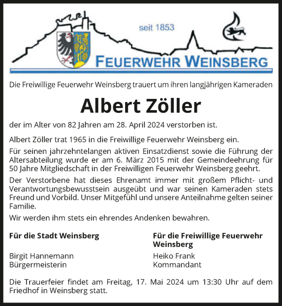 Traueranzeige von Albert Zöller von GESAMT