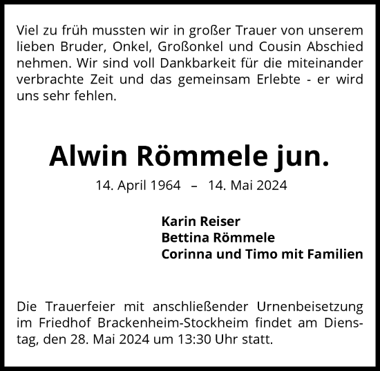 Traueranzeige von Alwin Römmele von GESAMT