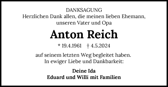 Traueranzeige von Anton Reich von GESAMT