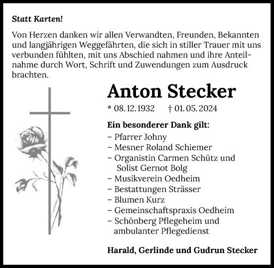 Traueranzeige von Anton Stecker von GESAMT