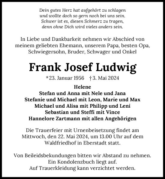 Traueranzeige von Frank Josef Ludwig von GESAMT