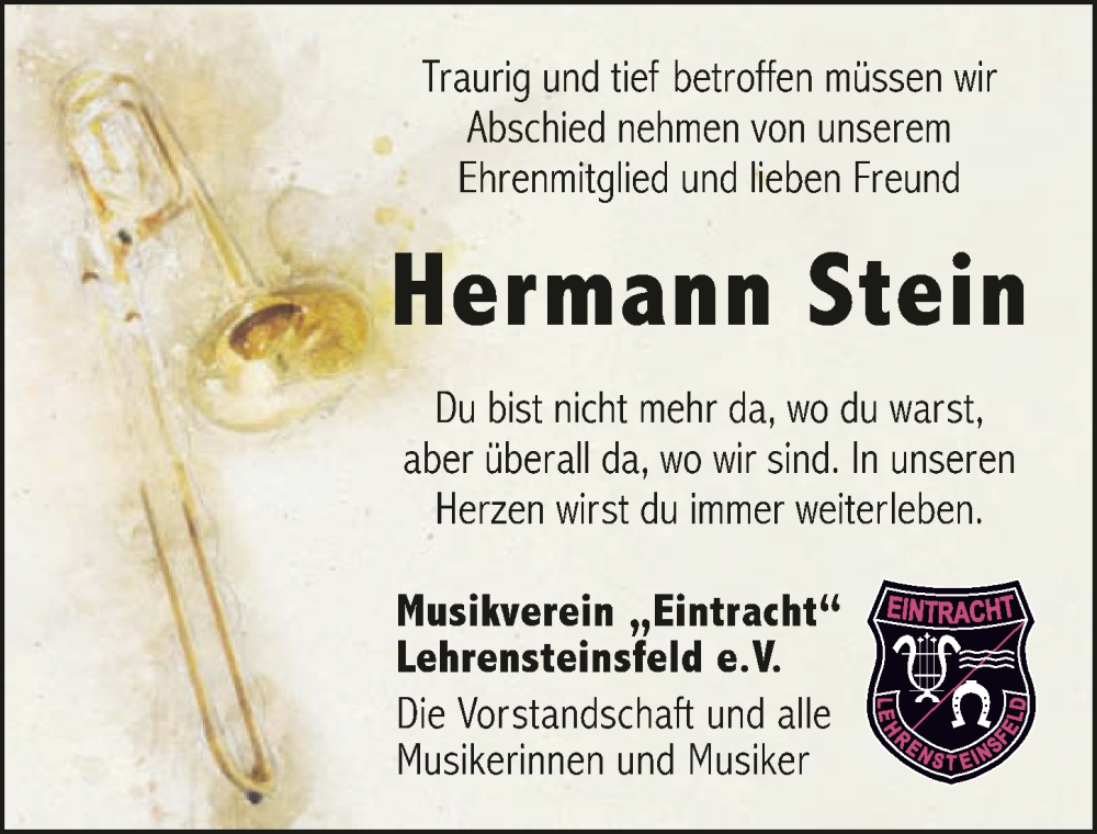  Traueranzeige für Hermann Stein vom 04.05.2024 aus GESAMT