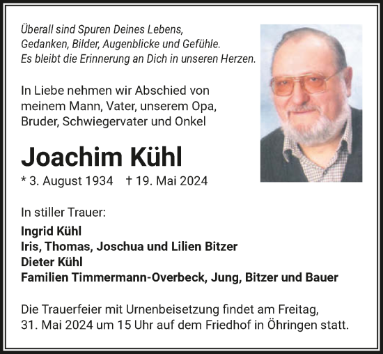 Traueranzeige von Joachim Kühl von GESAMT