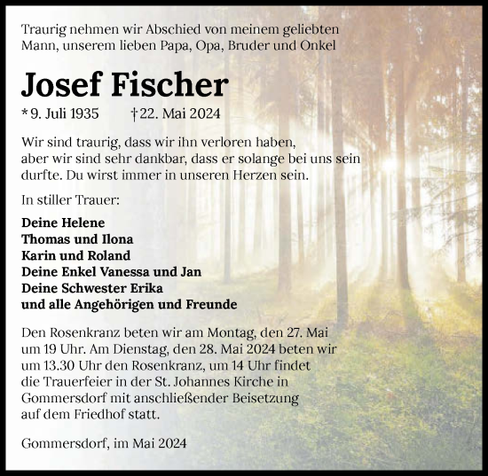 Traueranzeige von Josef Fischer von GESAMT