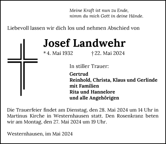 Traueranzeige von Josef Landwehr von GESAMT