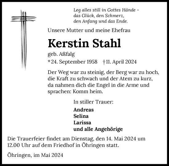 Traueranzeige von Kerstin Stahl von GESAMT