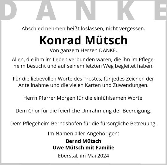 Traueranzeige von Konrad Mütsch von GESAMT