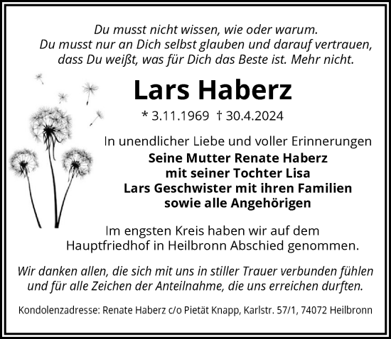 Traueranzeige von Lars Haberz von GESAMT