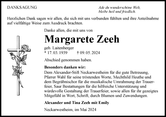 Traueranzeige von Margarete Zeeh von GESAMT