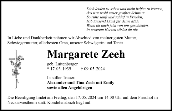 Traueranzeige von Margarete Zeeh von GESAMT