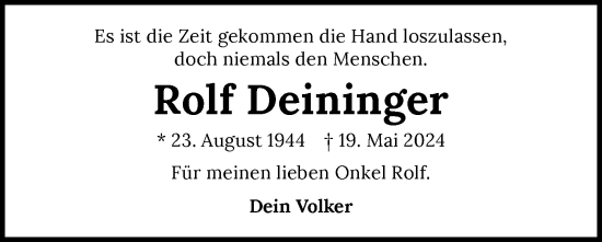 Traueranzeige von Rolf Deininger von GESAMT