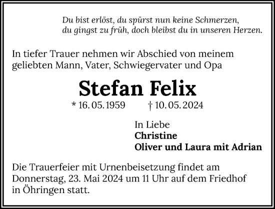 Traueranzeige von Stefan Felix von GESAMT