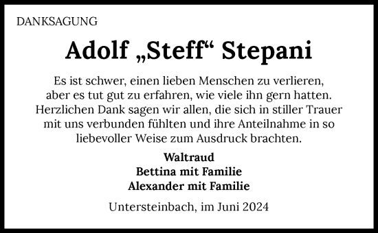 Traueranzeige von Adolf  Stepani von GESAMT