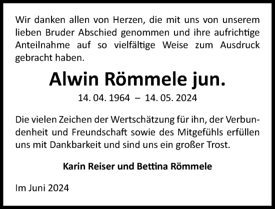 Traueranzeige von Alwin Römmele von GESAMT