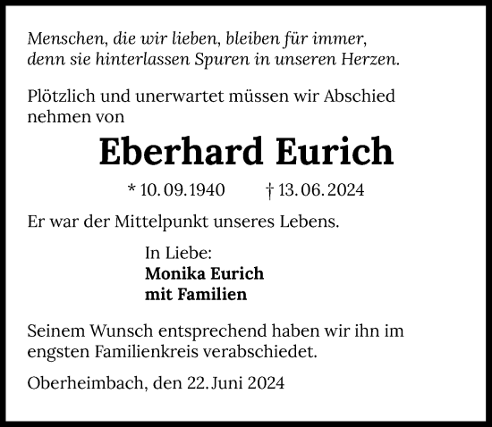 Traueranzeige von Eberhard Eurich von GESAMT