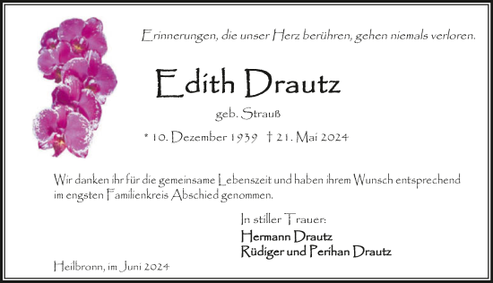 Traueranzeige von Edith Drautz