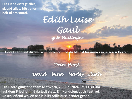 Traueranzeige von Edith Luise Gaul von GESAMT