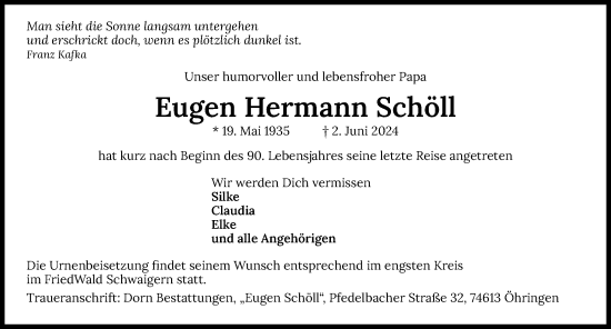 Traueranzeige von Eugen Hermann Schöll von GESAMT