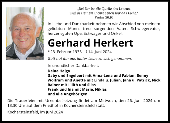 Traueranzeige von Gerhard Herkert von GESAMT