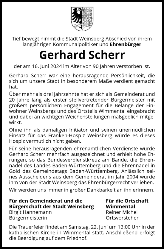 Traueranzeige von Gerhard Scherr von GESAMT
