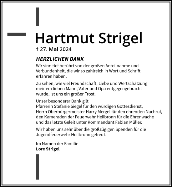 Traueranzeige von Hartmut Strigel von GESAMT