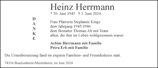Traueranzeige von Heinz Herrmann von GESAMT