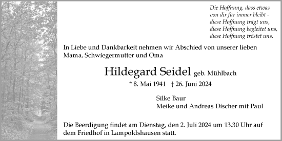 Traueranzeige von Hildegard Seidel von GESAMT