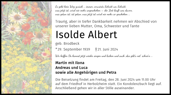 Traueranzeige von Isolde Albert von GESAMT
