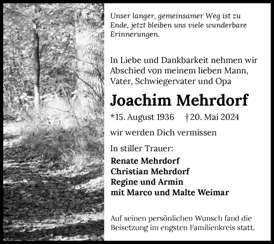 Traueranzeige von Joachim Mehrdorf von GESAMT