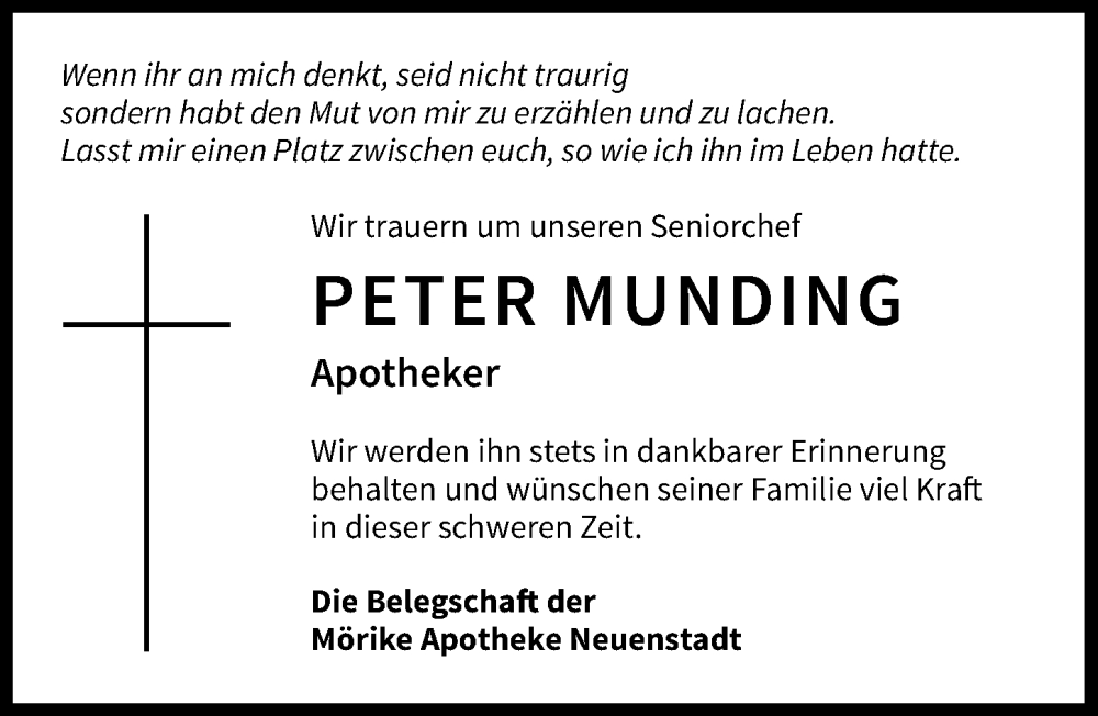  Traueranzeige für Peter Munding vom 01.06.2024 aus GESAMT