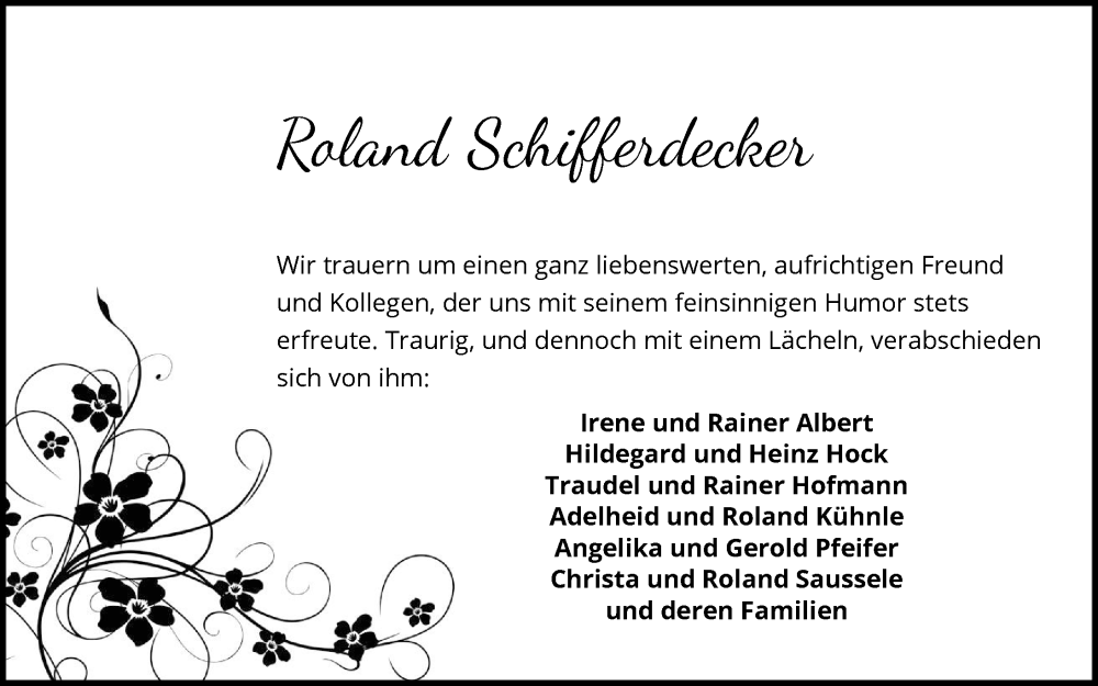  Traueranzeige für Roland Schifferdecker vom 10.06.2024 aus GESAMT