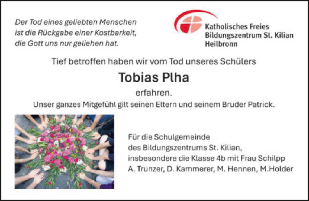  Traueranzeige für Tobias Plha vom 15.06.2024 aus GESAMT