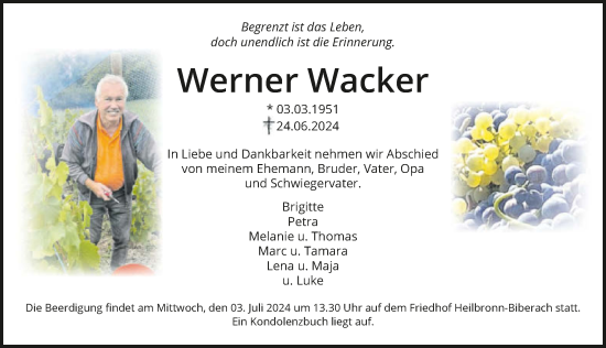 Traueranzeige von Werner Wacker von GESAMT