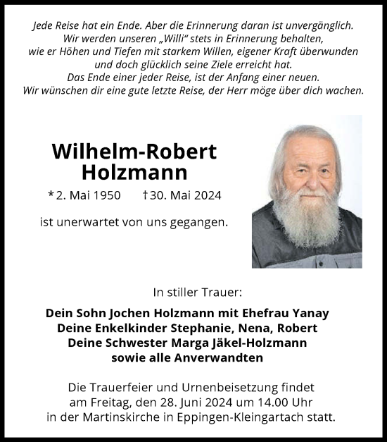 Traueranzeige von Wilhelm-Robert Holzmann von GESAMT